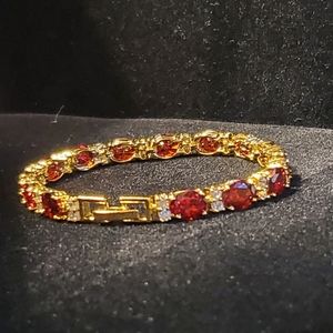Gold Plated, Garnet and CZ Tennis Bracelet